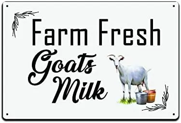 JP's Parcels Tin Sign Farmhouse Wall Décor - Metal Signs 12 x 8 in. Farm Fresh Goats Milk sign