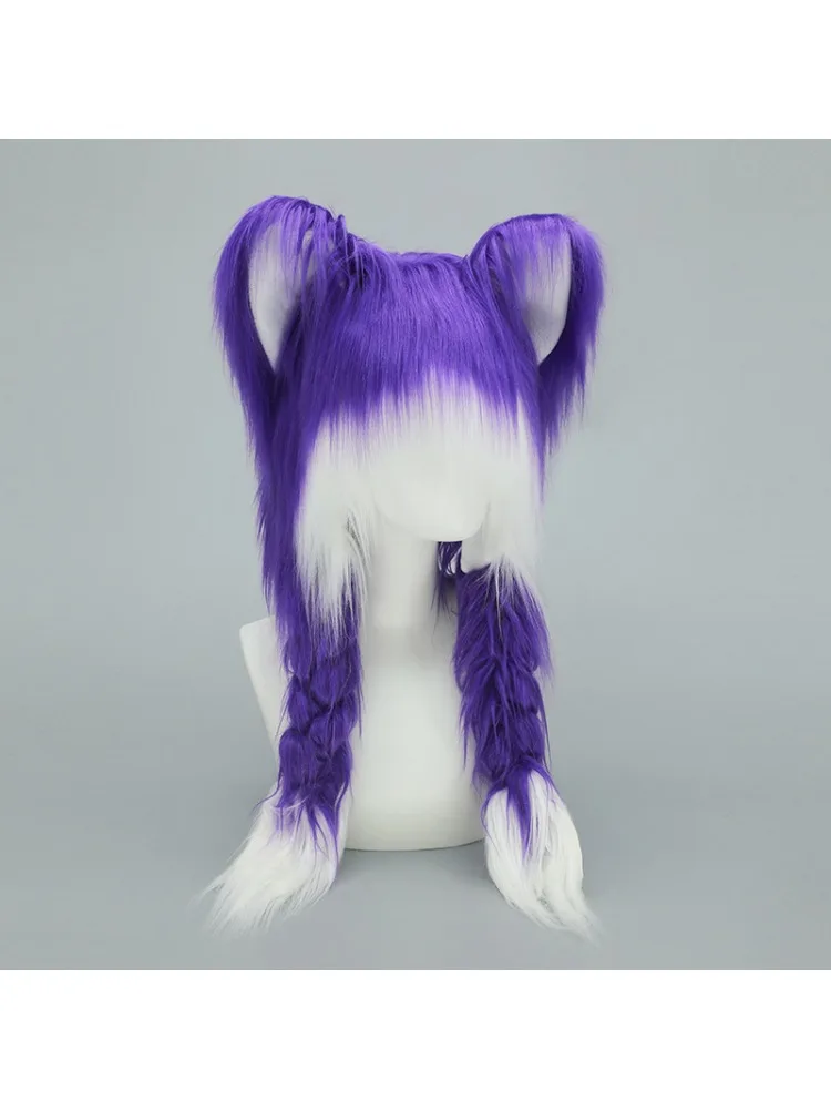 1PC Y2K Cosplay Cat Ear Plush Hat Long Plush Fox Ear Double Braid Cap Fashion Versatile Anime Fall Winter Cap Anime Accessories