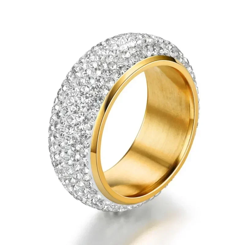 Stylish and Modern Men's and Women's Stainless Steel Ring with Cubic Zirconia, 2024 New Flash Arc Gold Silver Design