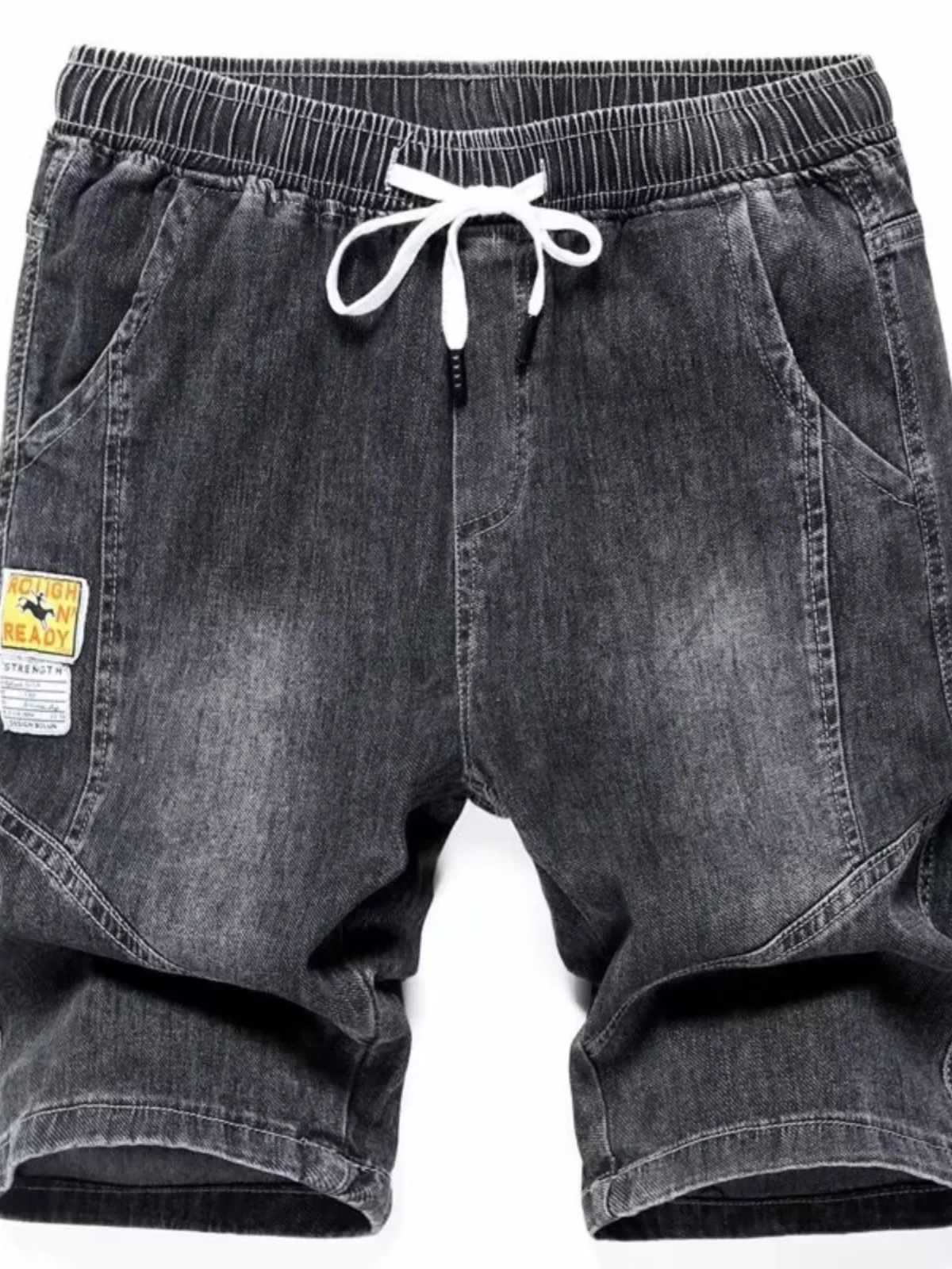 

Summer Thin Loose Casual Mid-Waist Elastic Waist Jeans orts Men's Trendy Five-Point Loose Fit Straight Leg Cool Feeling