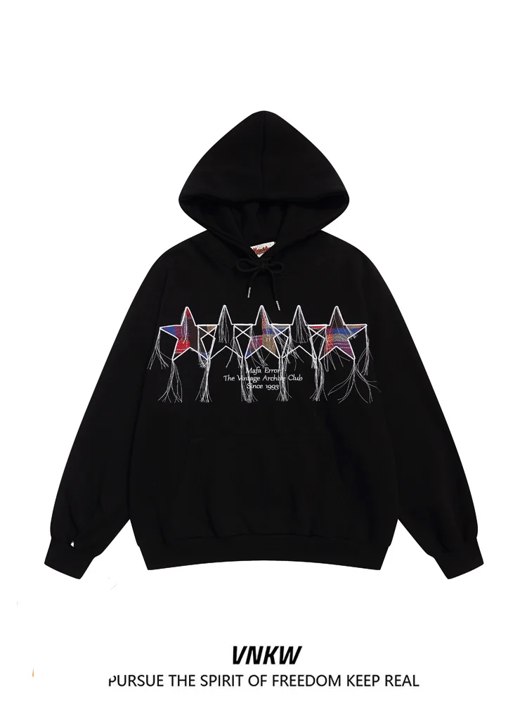 

Худи с вышивкой, свободного кроя, повседневный уличный стиль, для пар, весна-осень, хлопок