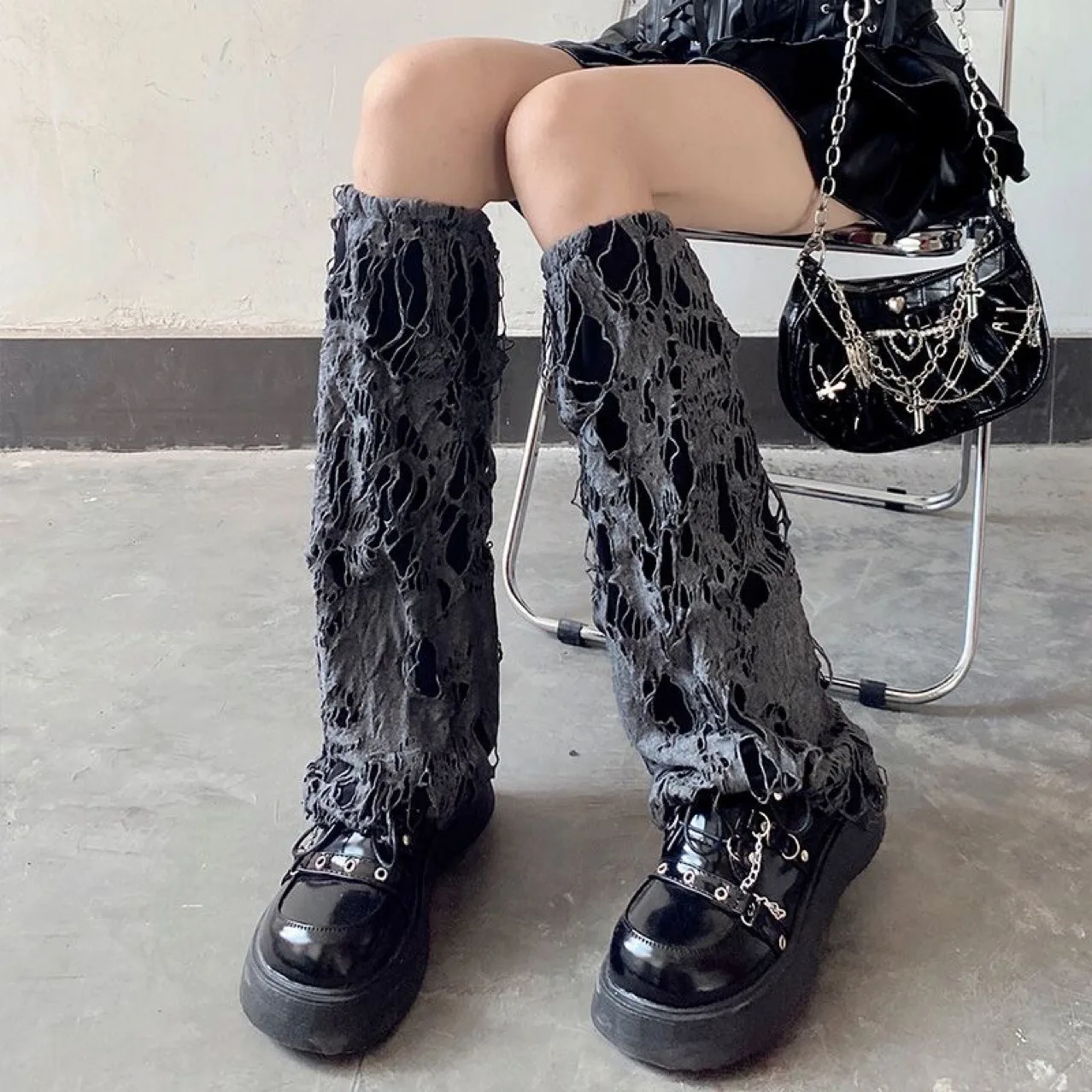 Calcetines con agujeros para Halloween, nuevo estilo, combinados con calcetines apilables para festivales, calcetines apilables de pierna larga COS con agujeros para Festival fantasma