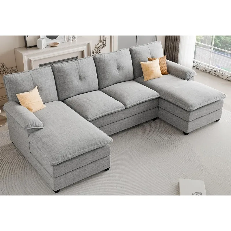 Living room sectional sofa, U-shaped sofa, 4-seater sofa with double sofa bench, modern apartment sectional sofa set