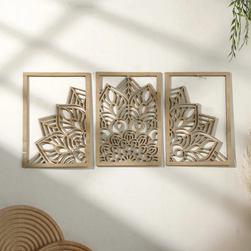 Minimalist Wooden Leaf Cutout Wall Hanging - Laser Carved Natural Wood Art for Living Room Bedroom and Dining Room Decor
