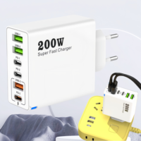 200W GAN Multi USB Charging Station 6 Port Type C Charger PD Fast Charging Station Smart charger For iPhone Samsung Xiaom