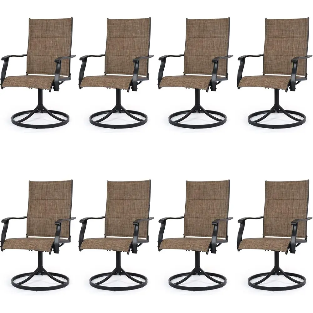 

Outdoor Swivel Rocker Chairs Set o 8, High Back Padded Textilene Patio Dining Chairs or Deck Lawn Porch Garden Poolside, Brown