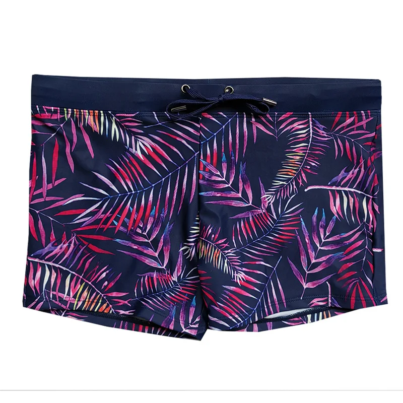 

European and men's new colored leaf printing with pockets and zipper boxer swimming trunks, fashionable beach shorts D121