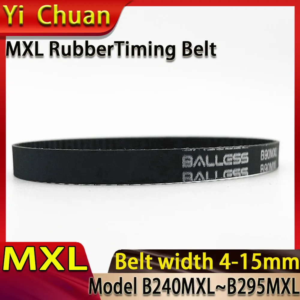 Black Rubber MXL Type B240MXL~B295MXL,Width3/4/6/10/12/15mm Trapezoidal Toothed Synchronous Belt MXL 3D Printer Conveyor Belt