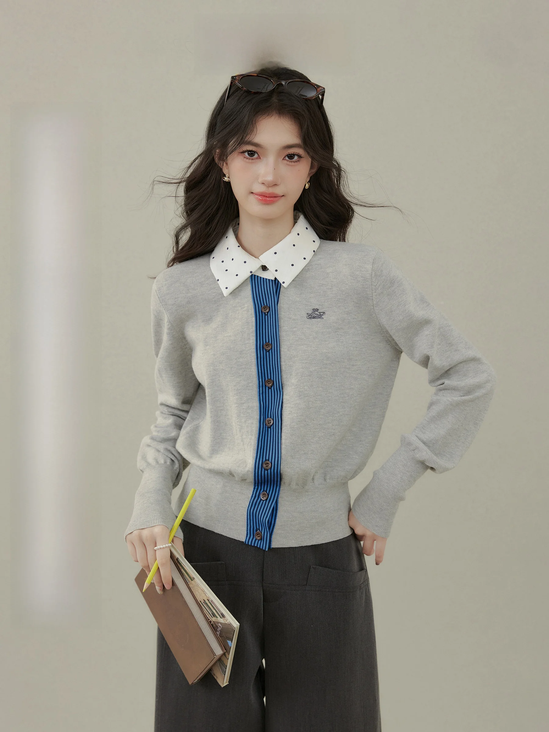 

Трикотажный кардиган с эффектом похудения VTG Pl Color Blo, женский повседневный свободный крой, длинный осенний топ све