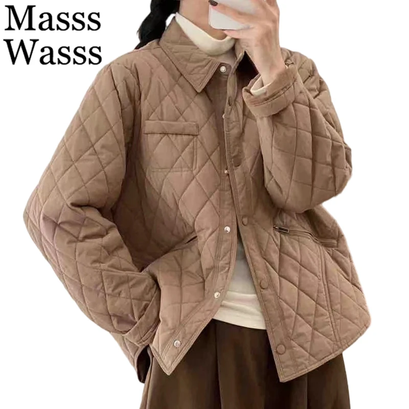 

Mass Wasss корейские зимние парки женские свободные теплые стеганые куртки женские повседневные классические винтажные утепленные пальто однотонная верхняя одежда