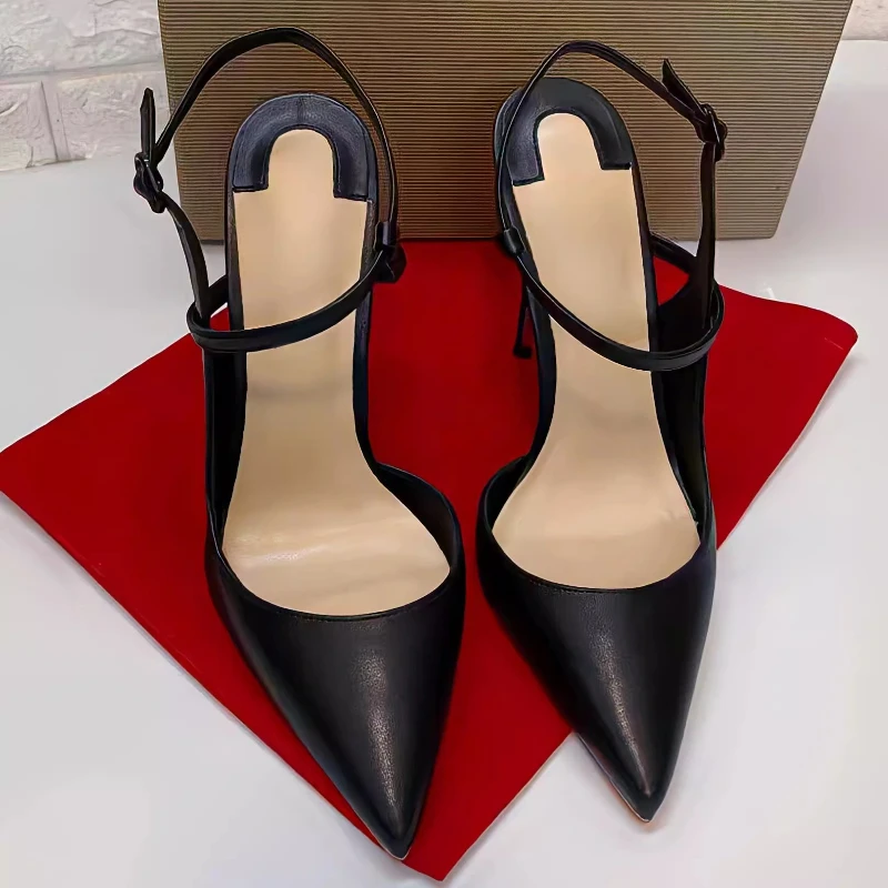 2025 الفم الضحلة الصيف الأسود 12 سنتيمتر الدانتيل يصل مزاجه مثير رقيقة كعب الصنادل وأشار الأحمر وحيد مزاجه أحذية نسائية