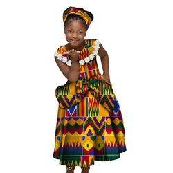African Dresses for Little Girls Pleated Skirt Gifted Hair Band Lovely Girl Clothing with Big Bow Custom Size Clothe Riche Party