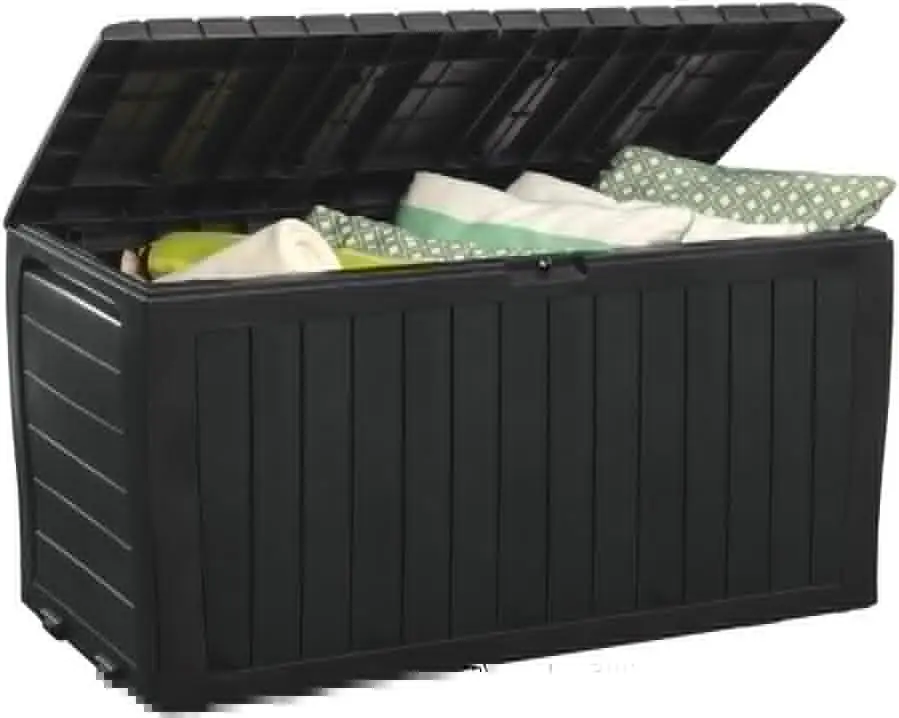 Plus 71 Gallon Resin Outdoor Storage Box for Patio, Balcony & Garden – Weather‑Resistant Deck Box for Cushions,