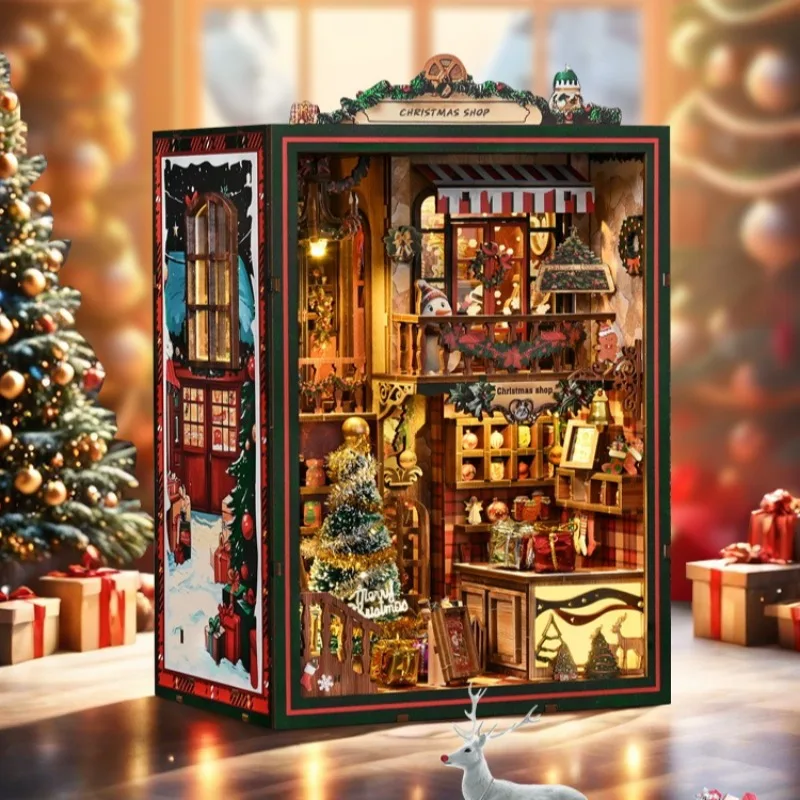 

DIY Рождественский подставка для книг, деревянная сборная кабина, 3D подставка для книг, модель дома, креативный подарок ручной работы для домашнего декора стола, уникальная идея подарка