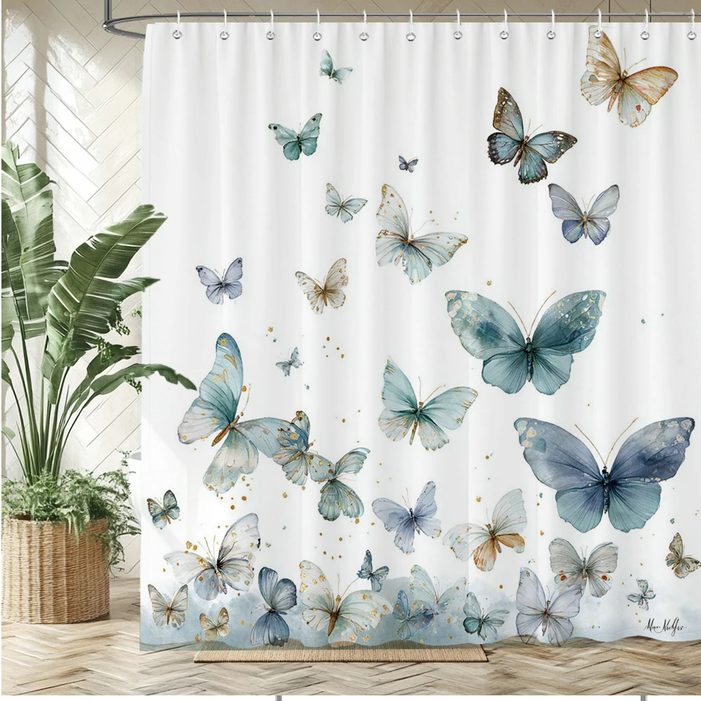 

Beautiful butterfly style Shower Curtain 3D Print Polyester Fabric Butterfly Bathroom Curtains Home Decor Curtain With Hooks