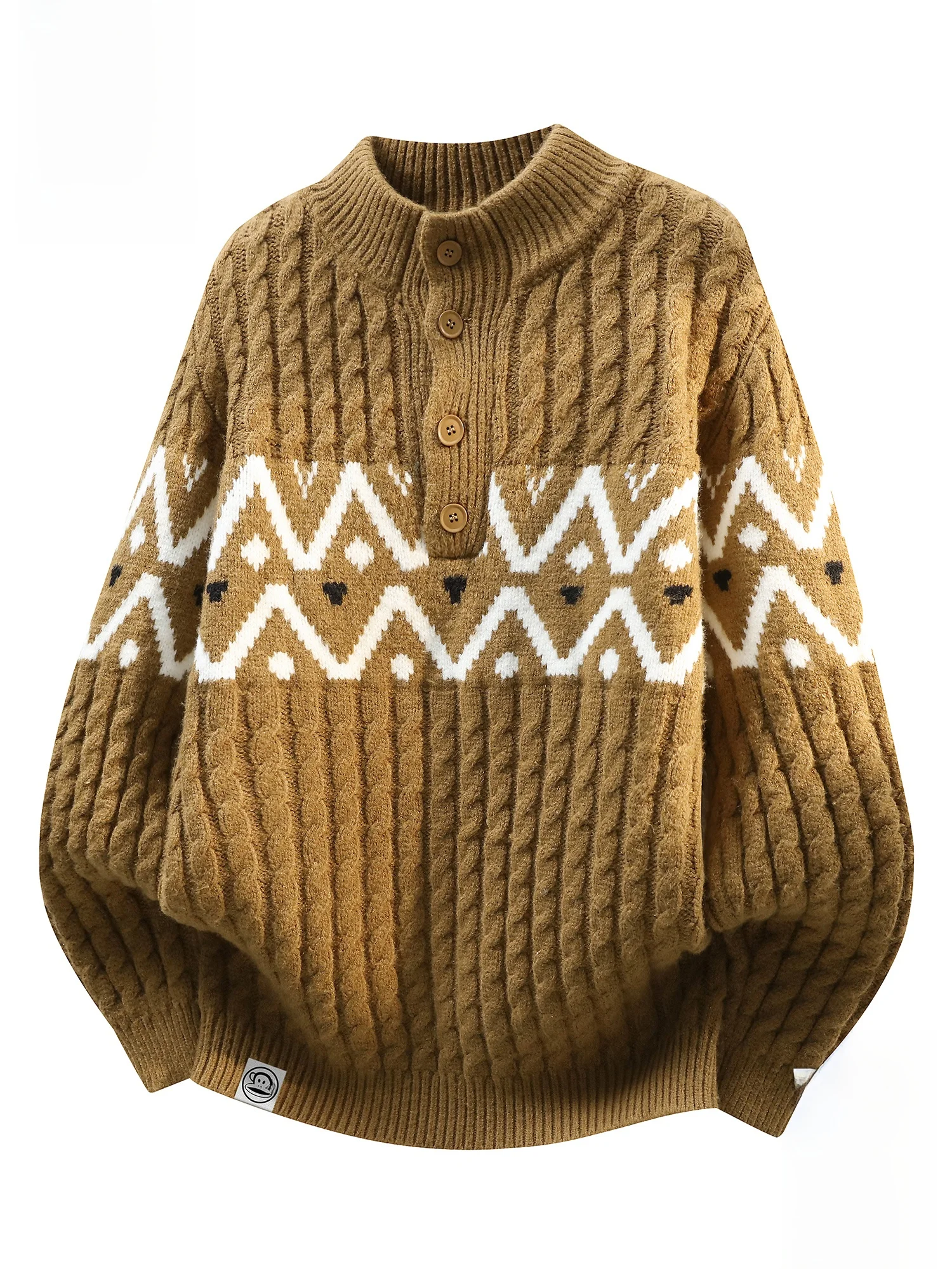 

Мужской вязаный свитер Paul Frank с высоким воротником, осенне-зимний, теплый, повседневный, с узором Fair Isle и дизайном с обезьяной