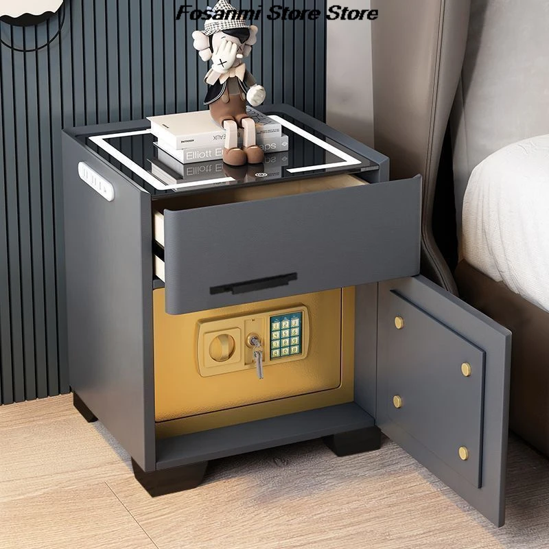 Nightstand Smart Safe All In One Design With Wireless Charging Multi Function Storage Box For Bedroom Home Use Minimalist Style