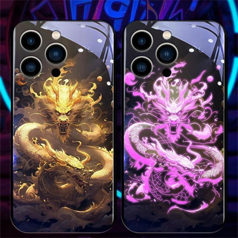 Aggressive Black Dragon Luminous Phone Case LED Light Glass Shockproof Cover For iPhone Air 17 16 15 14 13 12 11 Pro Max Plus view 5