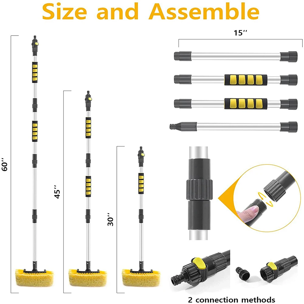 FUTUKNIGHT Portable Car Wheel Care Wash Brush Soft Bristle On/Off Switch for Car Truck Boat Yellow 145