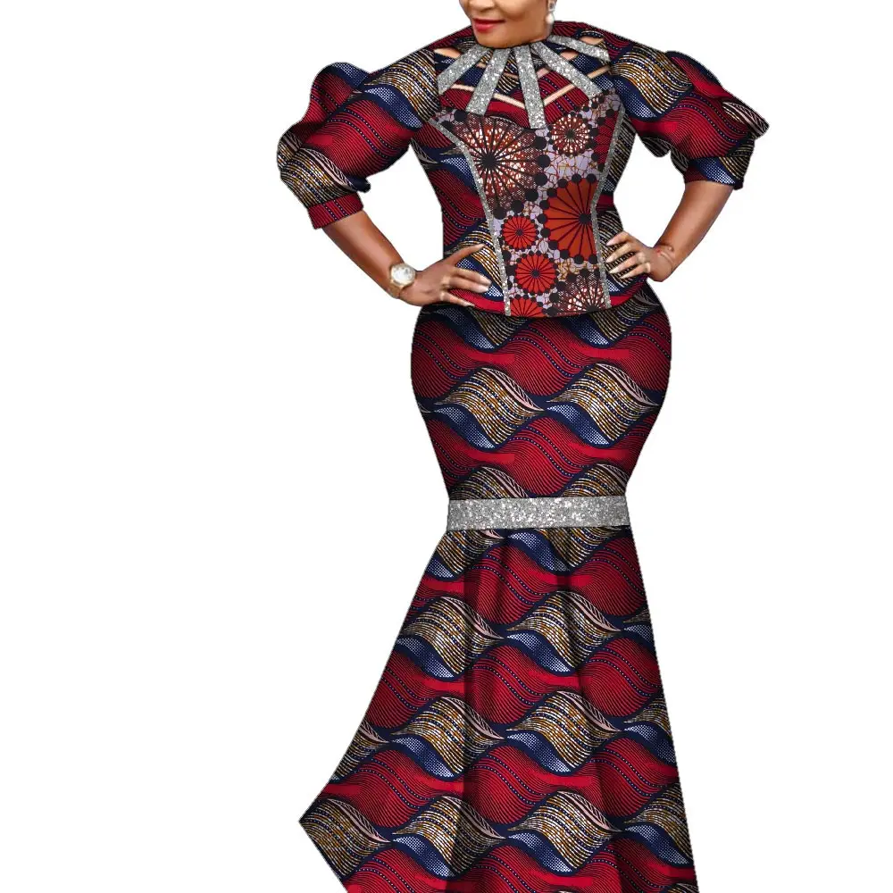 2 Pieces Set African Print Top and Skirt Women Outfits Set Robe Africaine Femme Dashiki Party Outfit Lady Evening Gowns WY9219