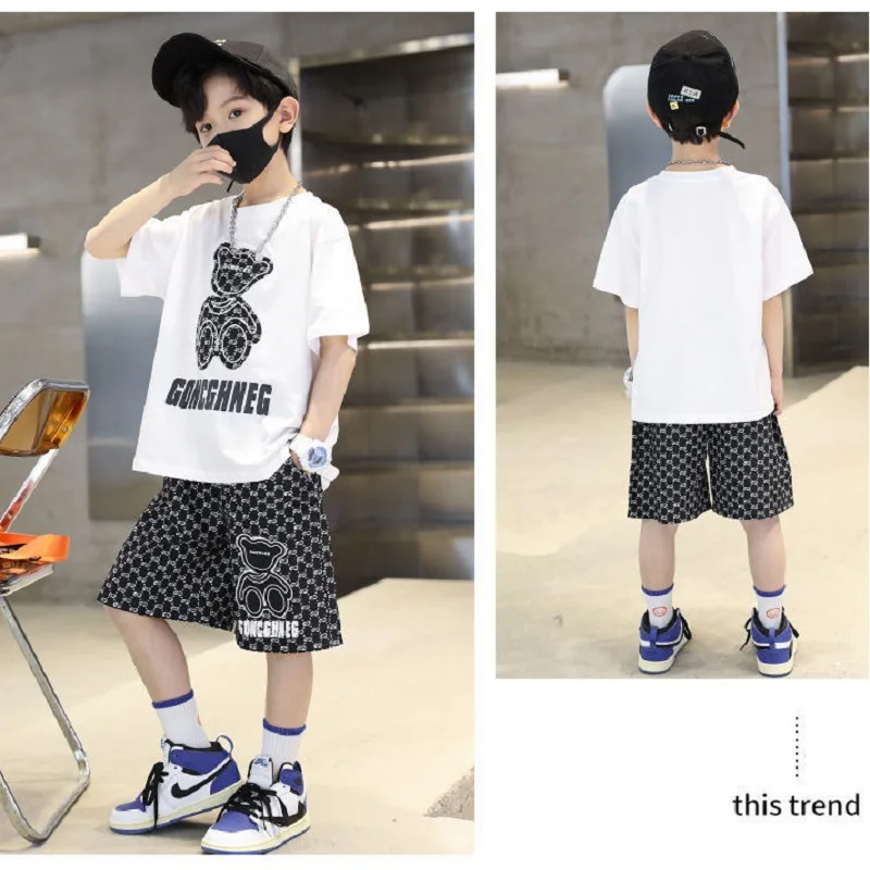 

Baby Girl Clothes Summer Set Chilren Letter Cartoon Bear Tshirts and Shorts 2pcs Suit Kid Casual Top Bottom Outfits Tracksuits