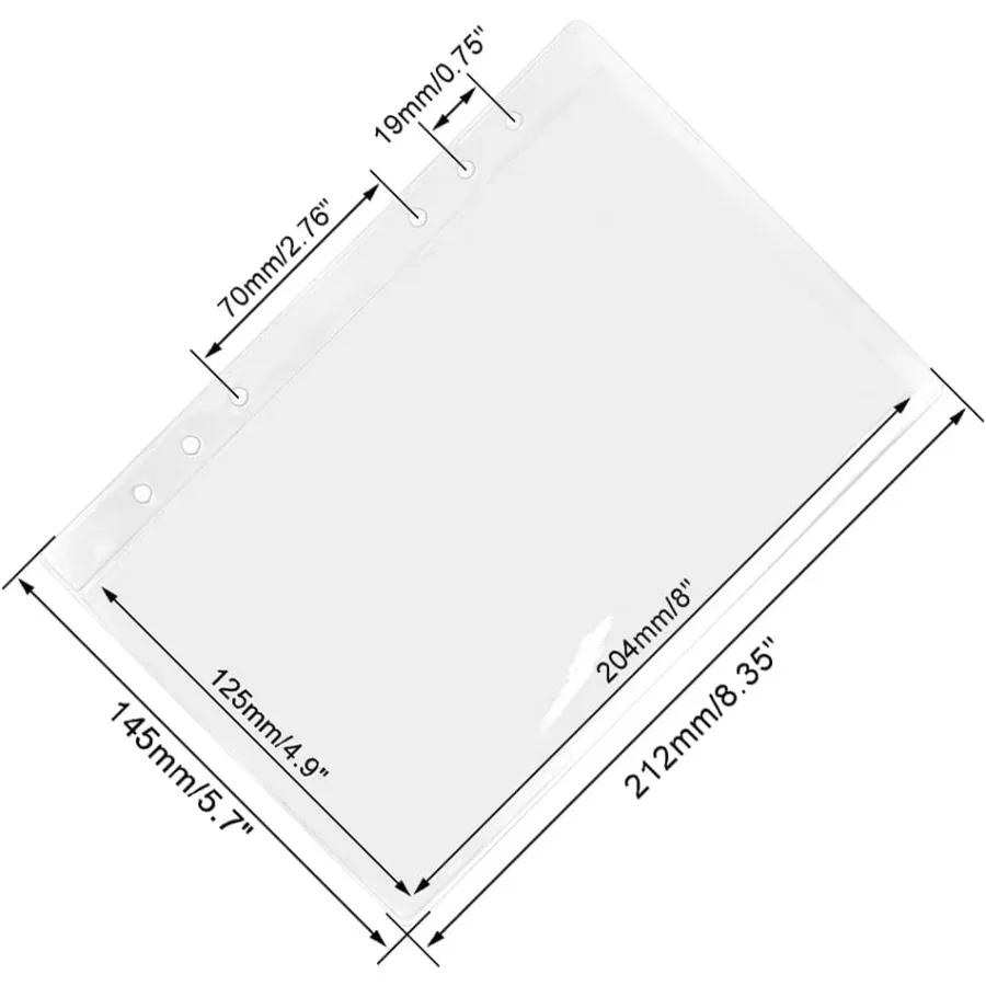 12 Uds. Carpeta A5 con bolsillos, sobres transparentes para efectivo, bolsa impermeable de PVC, protector de página para cuaderno de 6 anillas, carpeta, imágenes, archivos Organi