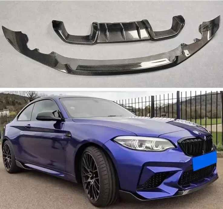 REAL CARBON FIBER Front & Rear Bumper Lip Spoiler Trunk Diffuser Body Kit Cover For BMW 2-Series M2 M2C F87 2018 2019 2020 2021