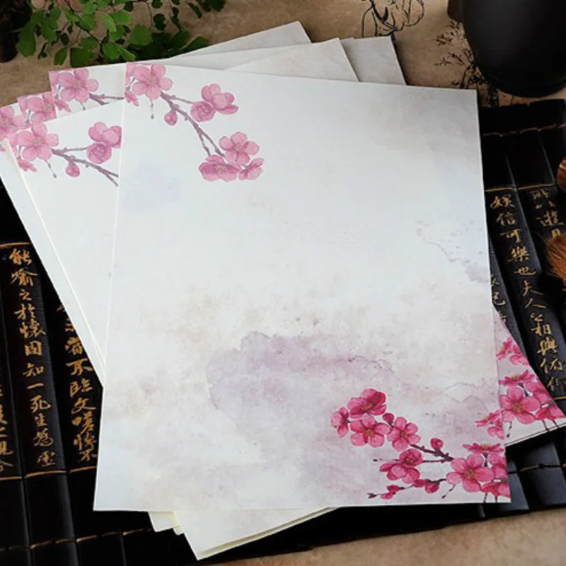 8pcs/set Vintage Traditional Chinese Painting Style Envelope Paper Retro Flower Letter Paper for Staff Kids Envelope Papers