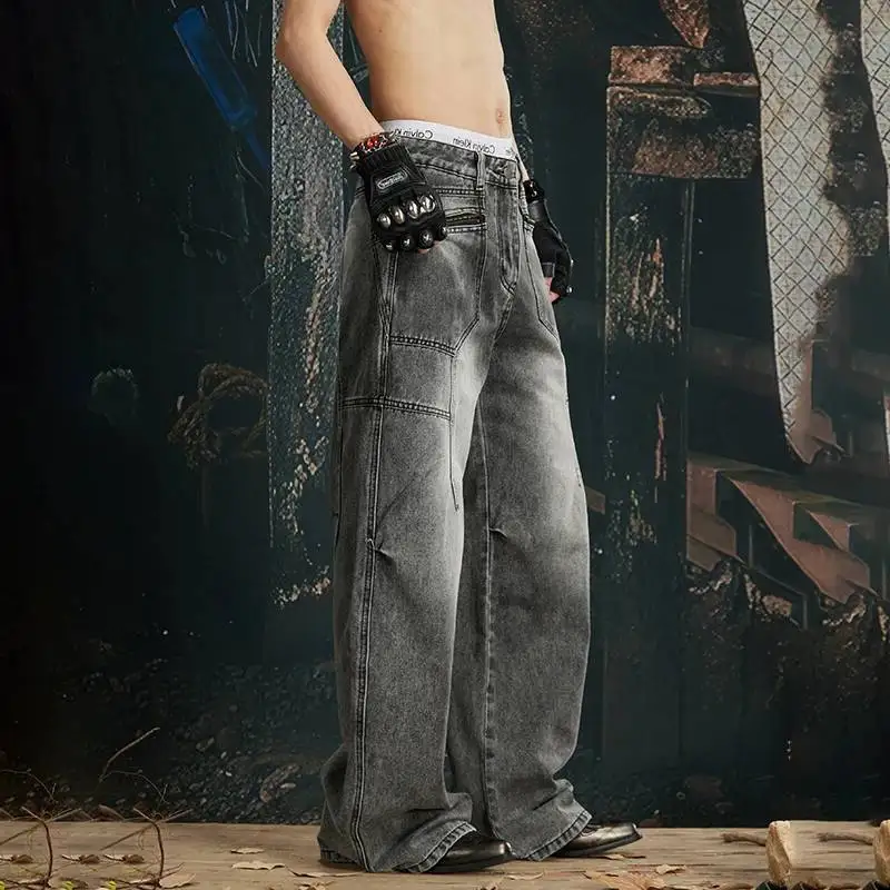 LUZHEN Jeans 2026 New Vintage Style Washed Baggy Straight Men Trendy Original Zipper Pockets Decorate Casual Denim Pants JY8644