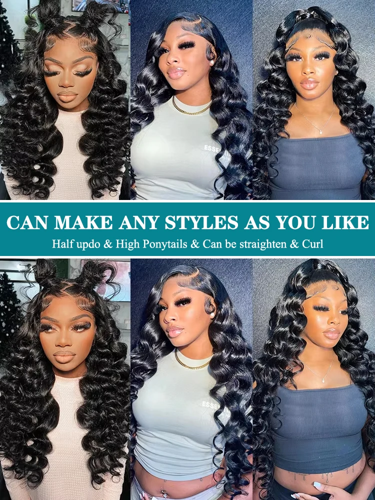 Wig Rambut Asli Gelombang Longgar 38 40 Inch 13x6 HD Lace Frontal Wig Hitam Alami Rambut Manusia Keriting Remy Lace Front Dengan Baby Hair Untuk Wanita