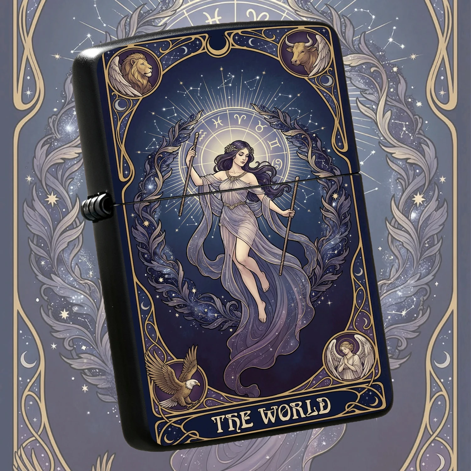 Mystical The World Tarot Card Themed Accessory, Exquisite Gilded Vintage Starry Ambiance, Portable Versatile Piece For Daily Scenes, Thoughtful Gift For Tarot Lovers For Commemoration A Humorous And Interesting Lighter