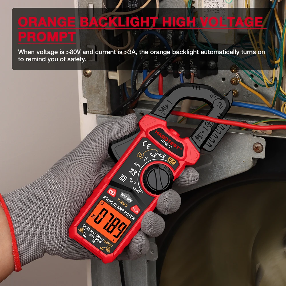 Imagem -03 - Digital Clamp Meter Multímetro True Rms Ncv Tensão e Tester Atual True Rms Habotest-ht207d ac dc
