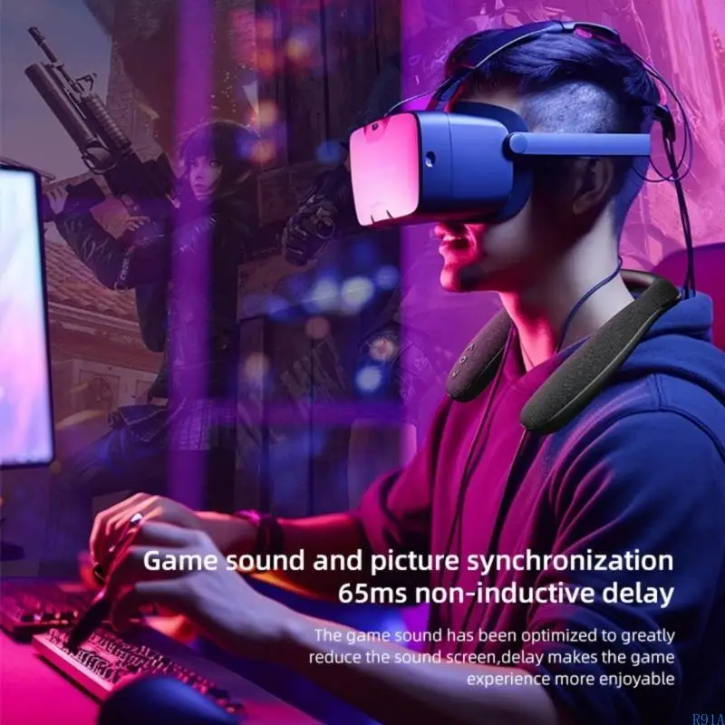 R91a-Clueooth-совместимый беспроводной динамик шеи 3D стереоэры звучит низкая задержка для игрового телевидения