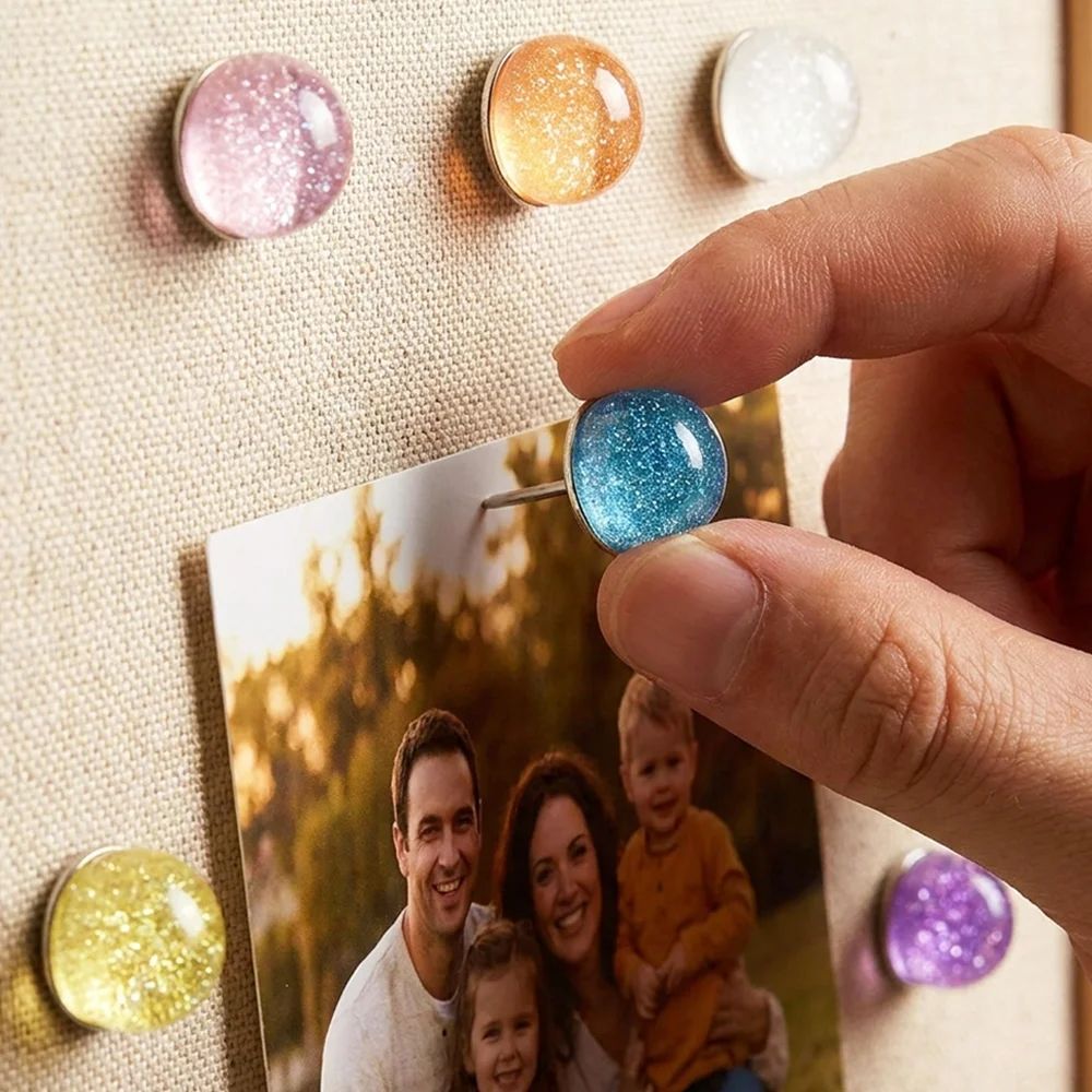 Pioneses Transparentes con Purpurina de Cielo Estrellado, Piones Decorativos Creativos Coloridos, Piones Especiales para Tableros de Corcho / Tableros de Fieltro / Paredes de Fotos, Multicolor (Rosa / Naranja / Blanco / Amarillo / Azul / Morado), Piones p