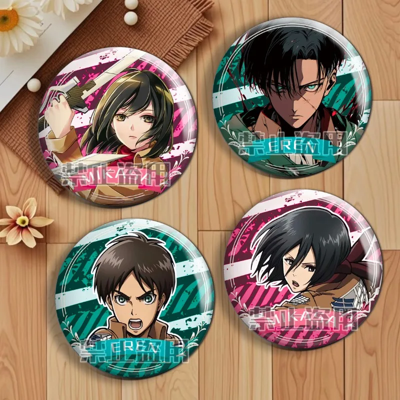 Eren Jaeger Mikasa Ackerman Armin Arlert Popular Anime 2D Peripheral 58mm Badges Anime Lapel Pins for Backpacks Student Gifts