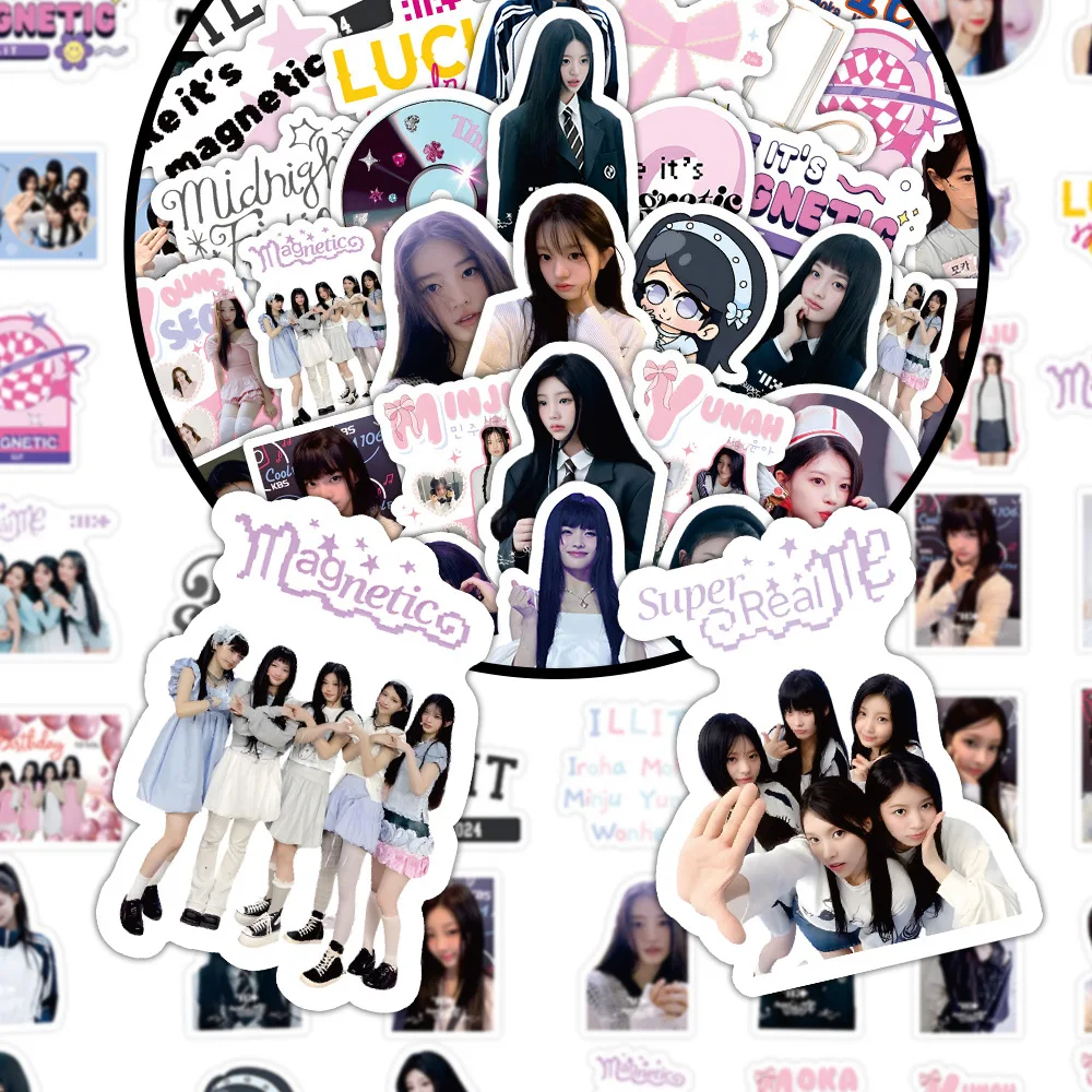 60 uds nuevo KPOP YUNAH MINJU grupo de chicas coreanas ILLIT graffiti pegatinas MOKA WONHEE equipaje cuadernos maleta de guitarra IROHA