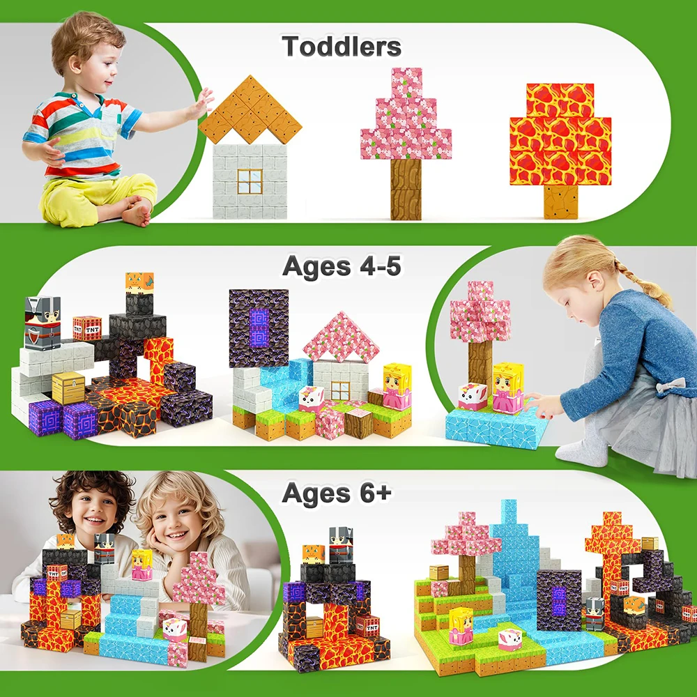 Magnetyczne klocki konstrukcyjne, zestaw kostek magnetycznych, zabawka sensoryczna STEM Montessori dla dzieci, chłopców i dziewcząt w wieku 3+, model DIY dla dzieci.