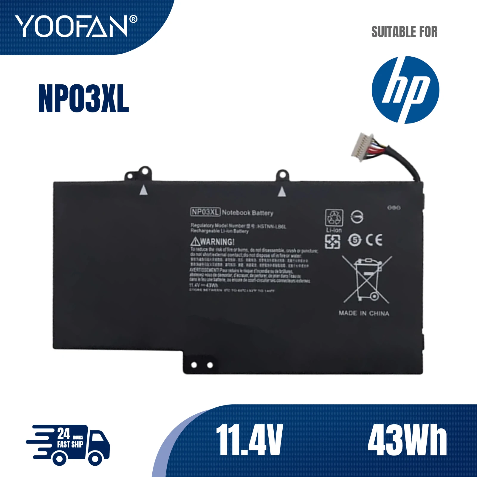 YOOFANLaptop Battery NP03XL for HP Pavilion X360 13-A010DX TPN-Q146 TPN-Q147 TPN-Q148 HSTNN-LB6L 760944-421 15-U010DX 43Wh 11.4v