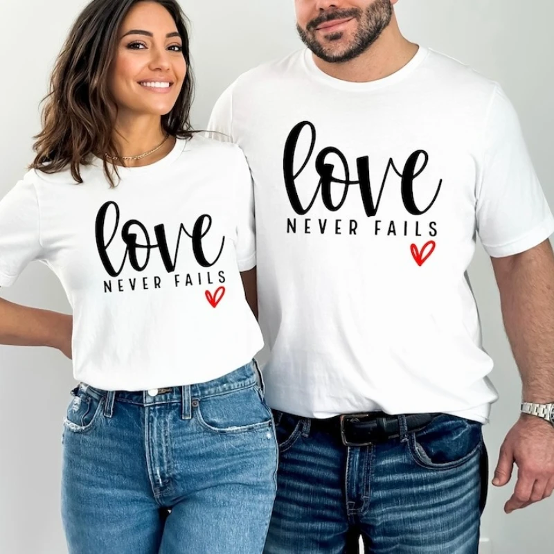 Love Never Fails Couple Shirt Couple  Love Shirt, Gift for Her for Valentines Gift for Him Cotton T-shirts Graphic T Shirts 2026
