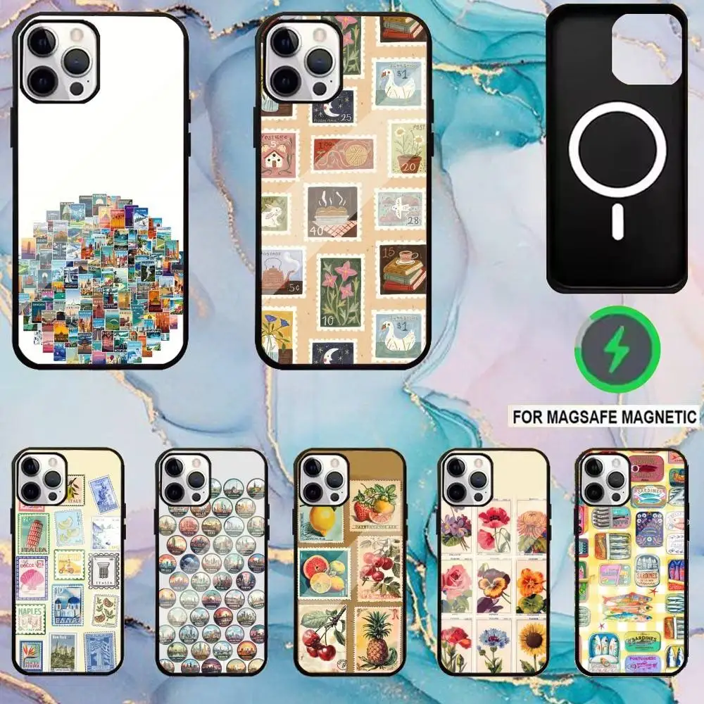 

Stamp Pattern Phone Case For iPhone17,16,15,14,13,12,11 Plus,Pro Max Magnetic Magsafe Wireless Charging