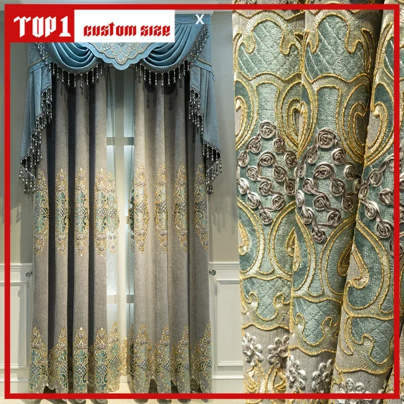 

Gordijnen Voor Woonkamer, Eetkamer, Slaapkamer, Europees Luxe Paleis, Chenille-borduurwerk, Wateroplosbaar, Hol, Op Maat Gemaakt
