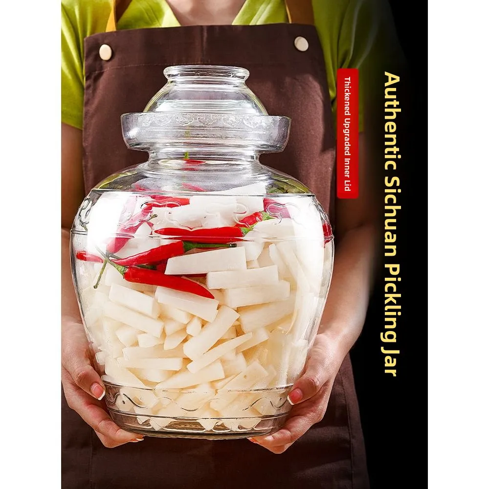 

Стеклянная банка для кимчи Food ade, утолщенная, с широким диаметром, для домашнего и коммерческого использования, цилиндрический контейнер для хранения, традиционная.