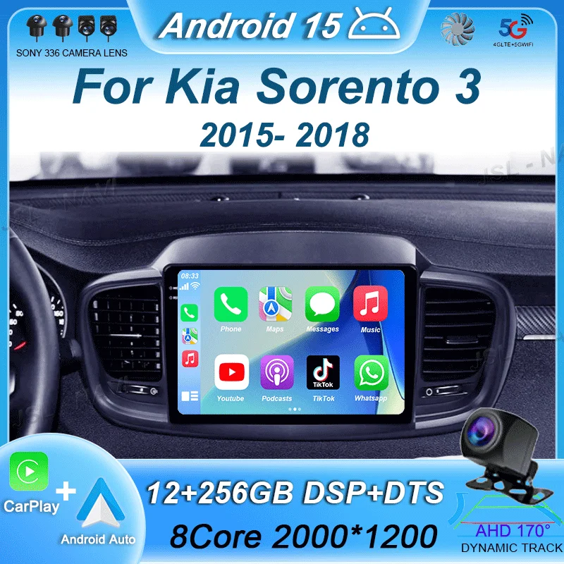 

Android 15 Carplay Auto 4G+WIFI For Kia Sorento 3 2015 2016 2017 2018 GPS Car Radio Navigation Multimedia Video Player Stereo BT