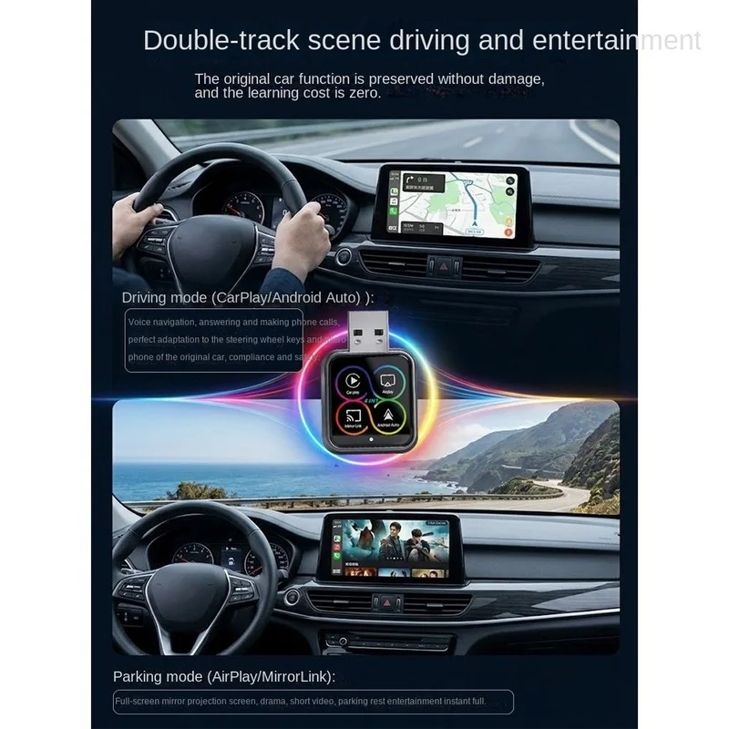 Super Sale Wireless Carplay Adapter 4In1 Android Auto/Airplay Mirror Link/USB Dongle AI Box for Car with Wired for Carplay Suppo