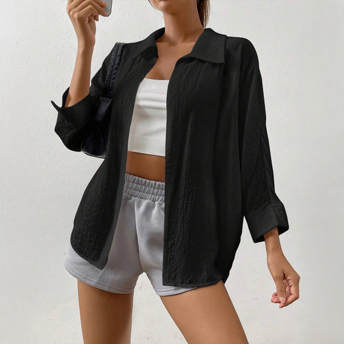 여성용 셔츠 봄 패션 심플 캐주얼 플레인 긴팔 셔츠 칼라 버튼 오피스 레이디 셔츠