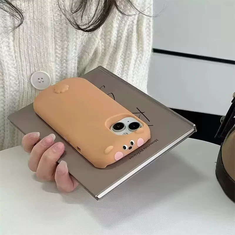 Ins Coreano 3D Del Fumetto Fluffy R-Rilakkuma Kawaii Cute Cartoon Cassa Del Telefono Per iPhone 16 15 14 13 Pro MAX Plus Y2K Copertura Antiurto