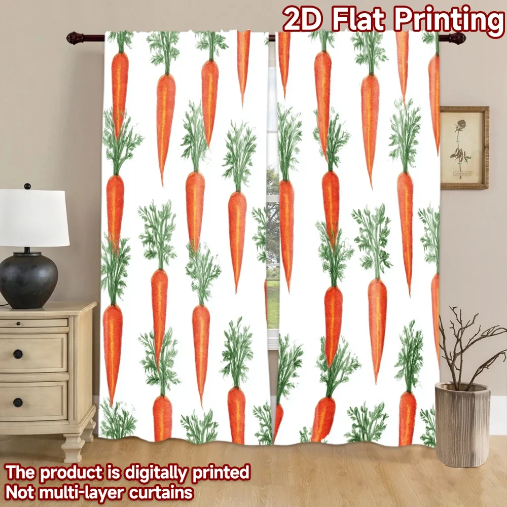 Carrot Pattern Curtains, Cute Vegetable Print Window Drapes, Farmhouse Kitchen Decor, Blackout Fabric for Dining Room Kids Room