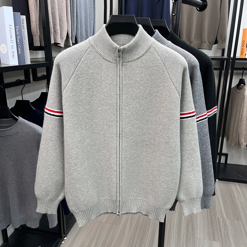 Heiß begehrtes Herren-Strickhemd für Herbst und Winter mit Reißverschluss, modischem Streifenmuster, Business-Casual, verdickt, neues Herren-Strickhemd – Detail 12