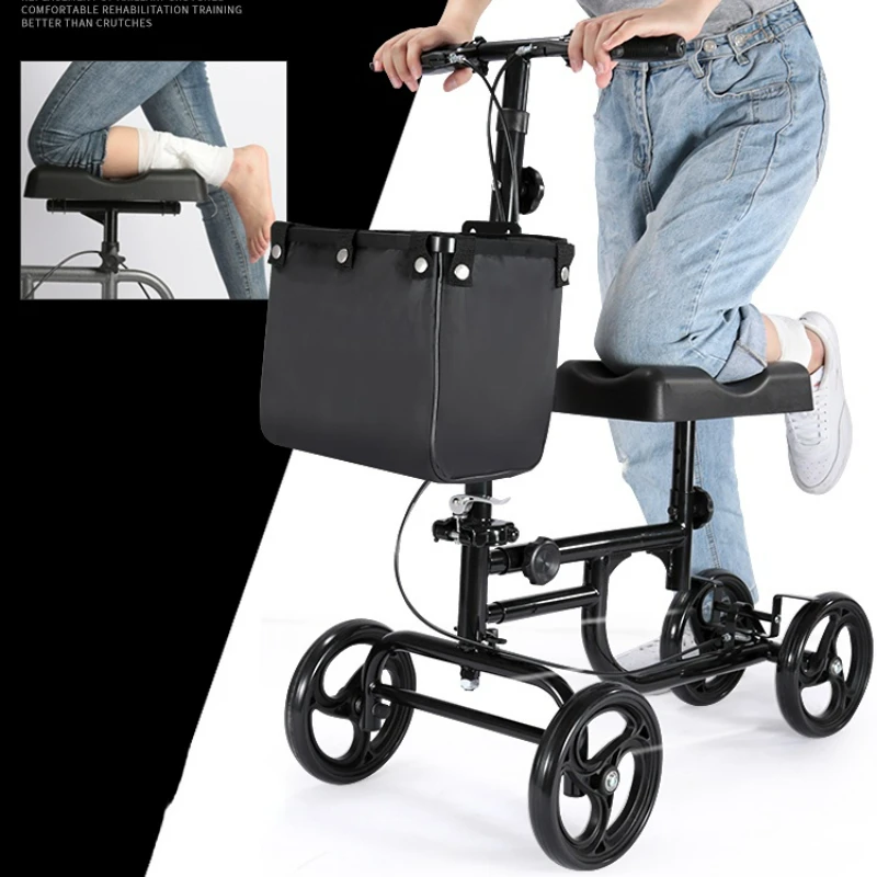 Foldable Foot Fracture Walking Aid Single Leg Injury Rehabilitation Mobility Aids Height Adjustable Disabled Trolley with Wheel