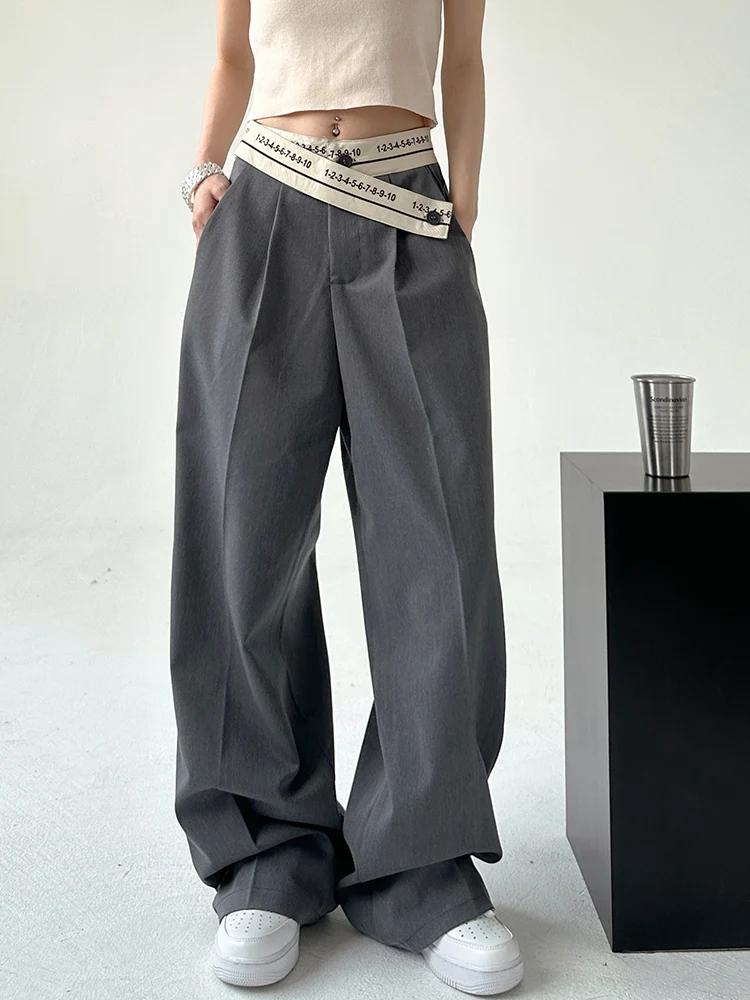 

Женские широкие брюки-палаццо с драпировкой, свободные, с высокой талией, длинные, модные повседневные брюки, осенняя коллекция